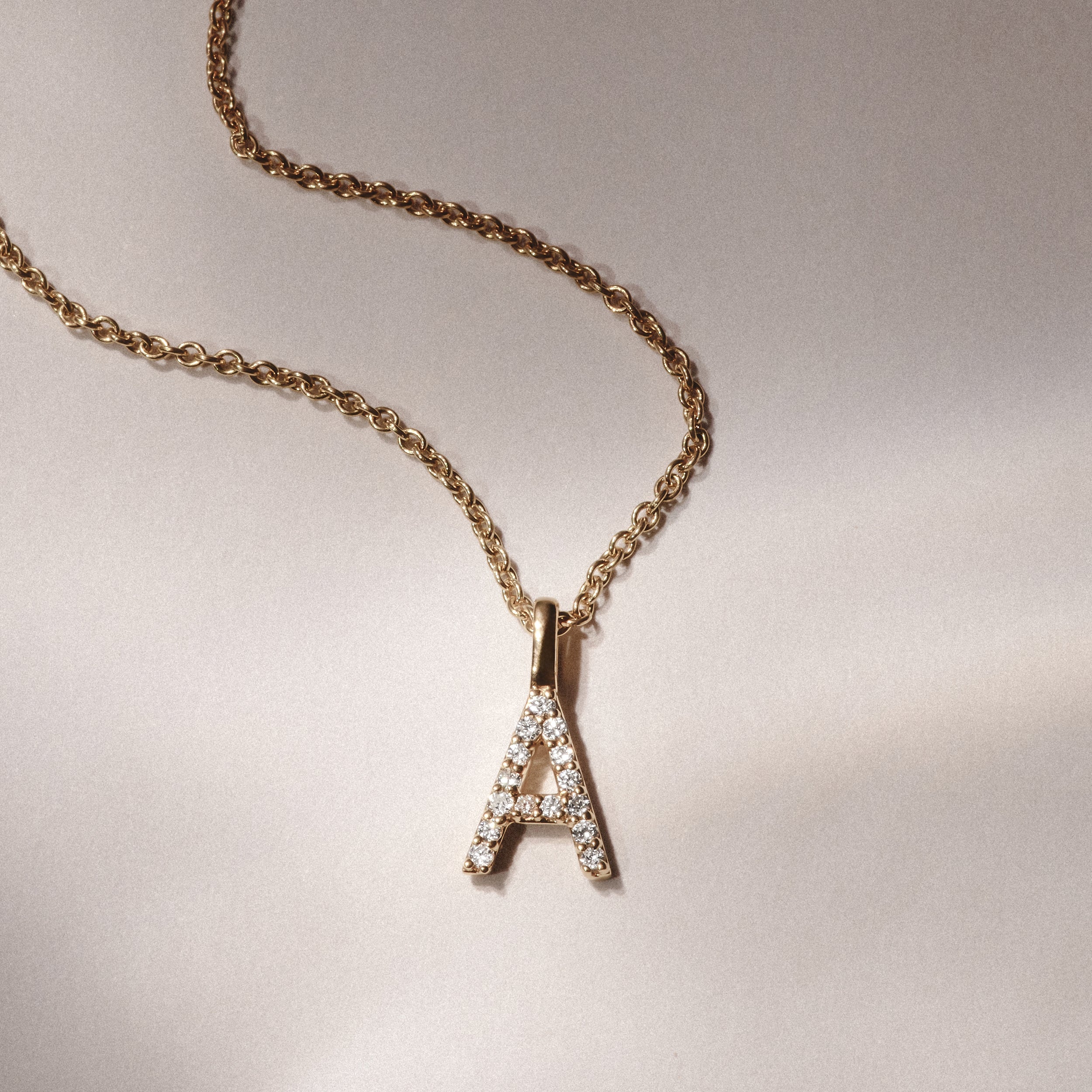 Love Letter Initial A Lab Diamond Necklace set in 9K Yellow Gold